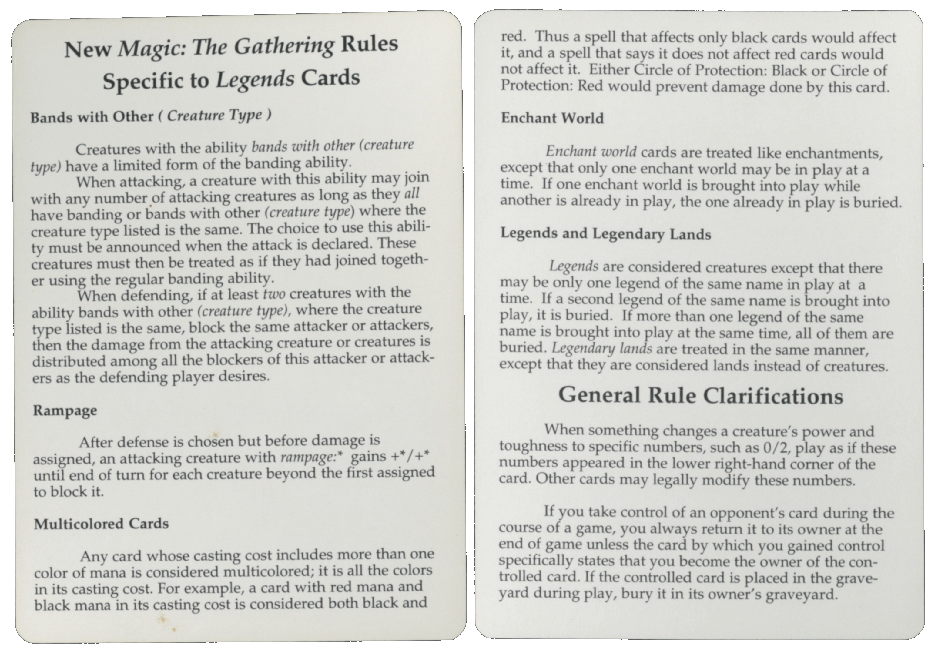 Legends Rules Card